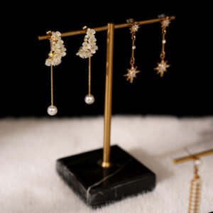 Black T Bar Earring Stand with Marble Base