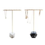 Brass T Bar Jewelry Display Stand with Marble Base for Necklace Earring 1