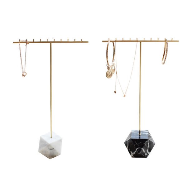 Brass T Bar Jewelry Display Stand with Marble Base for Necklace Earring 1