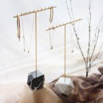 Brass T Bar Jewelry Display Stand with Marble Base for Necklace Earring 3