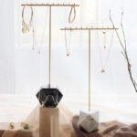 Brass T Bar Jewelry Display Stand with Marble Base for Necklace Earring 4