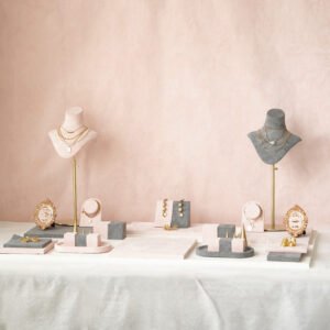 Pink Grey Velvet Jewelry Display Sets
