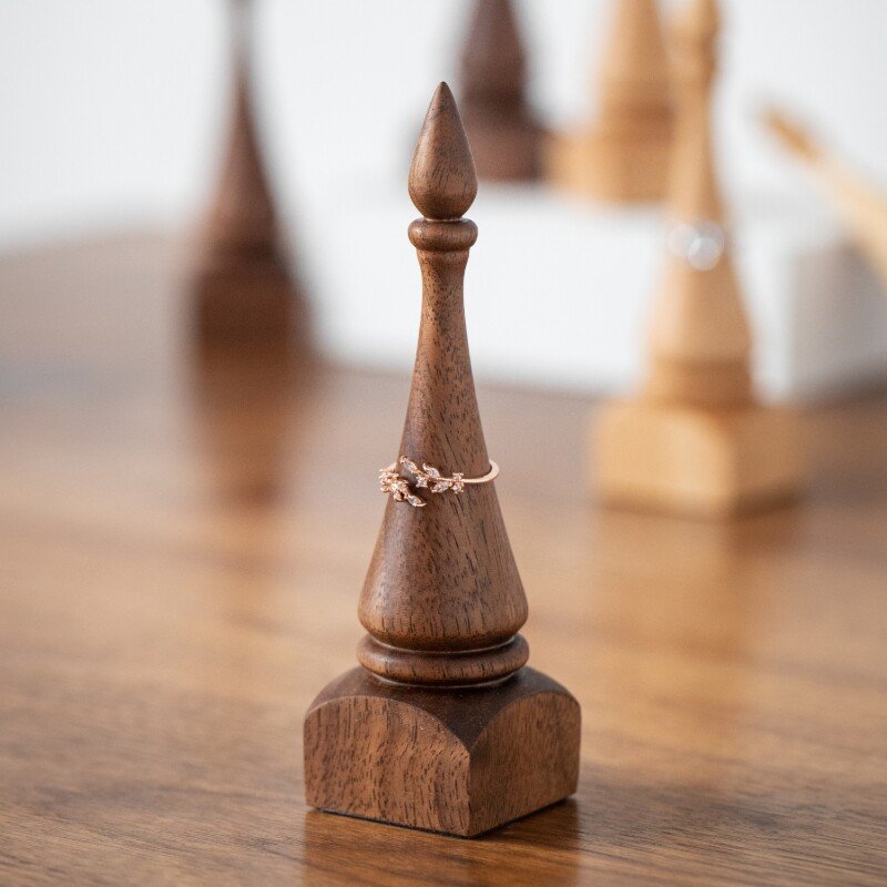 Vintage Wood Cone Ring Holder for Ring Display