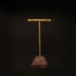 gold t bar earring display stand with wooden base 1