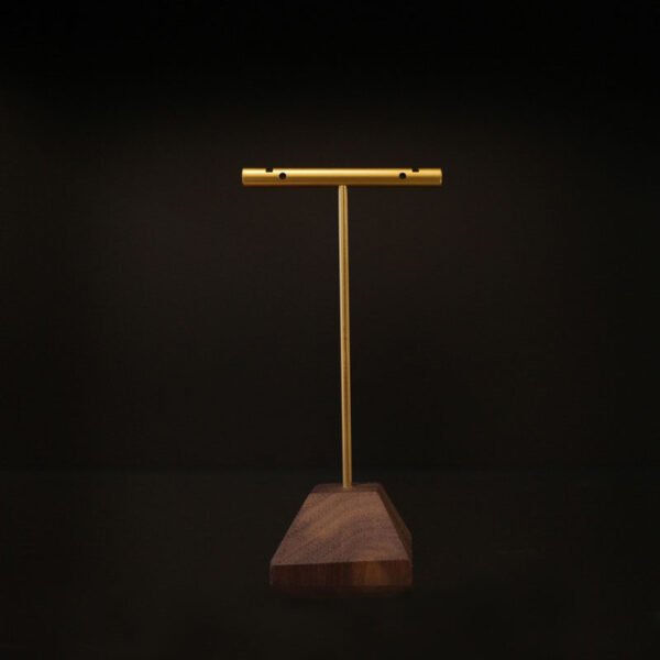 gold t bar earring display stand with wooden base 1
