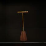 gold t bar earring display stand with wooden base 2