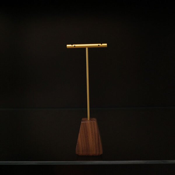 gold t bar earring display stand with wooden base 2