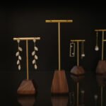 gold t bar earring display stand with wooden base 3