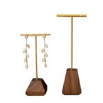 gold t bar earring display stand with wooden base 7