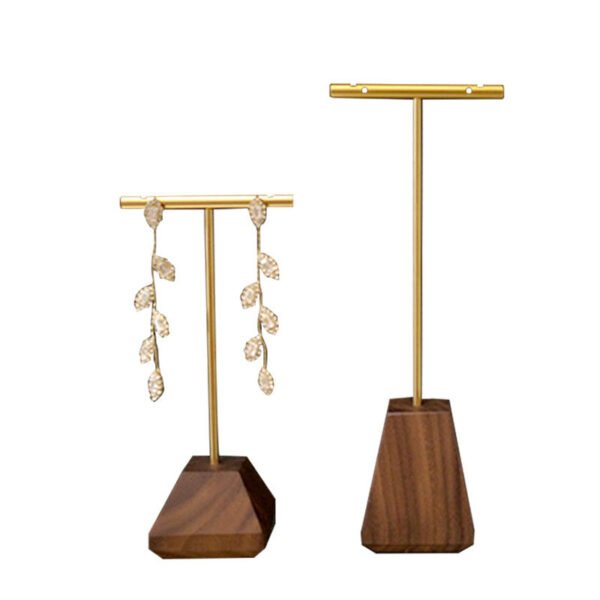 gold t bar earring display stand with wooden base 7