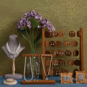 purple wooden jewelry display sets