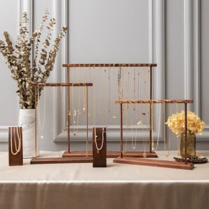 Two-Sided Wooden Walnut Necklace Display Stand