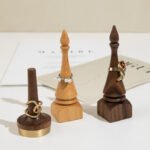 Black Walnut Wood Cone Ring Holder with Brass Base ()