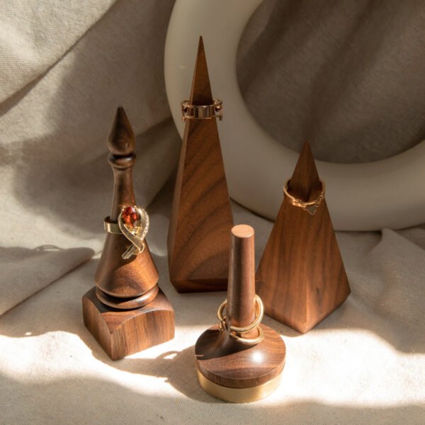 Black Walnut Wood Cone Ring Holder with Brass Base ()