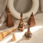 Black Walnut Wood Cone Ring Holder with Brass Base ()