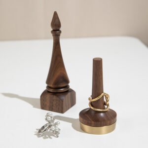 Black Walnut Wood Cone Ring Holder with Brass Base ()