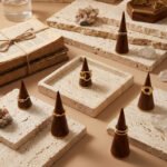 Ringkegelhalter-Set aus dunklem Walnussholz mit Messingsockel ()