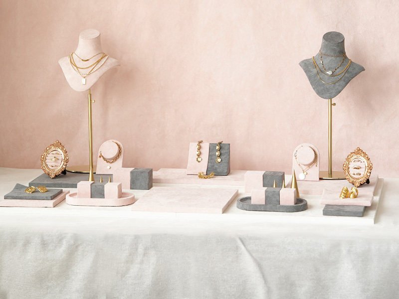 Pink Grey Velvet Jewelry Display Sets