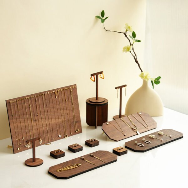 Walnut Veneer Jewelry Display Set