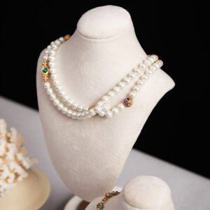 White Tall Velvet Necklace Display Bust Stand ()