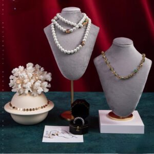 Gray Velvet Necklace Display Bust Stand ()