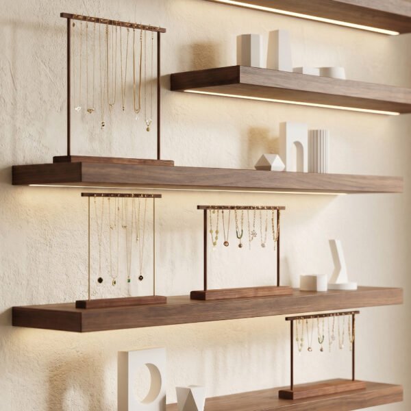 Wooden Multiple Necklace and Bracelet Display Stand with Hooks ()