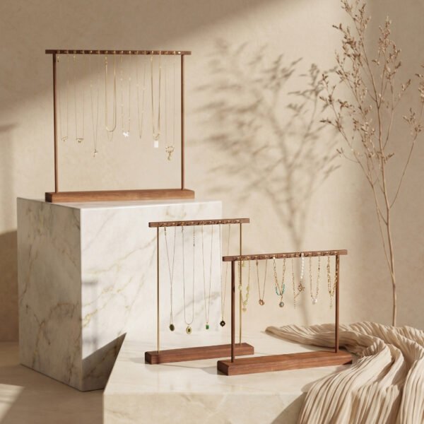 Wooden Multiple Necklace and Bracelet Display Stand with Hooks ()