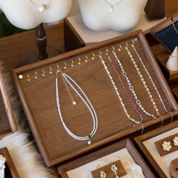 Wooden Tabletop Necklace Display Stand with Hooks ()
