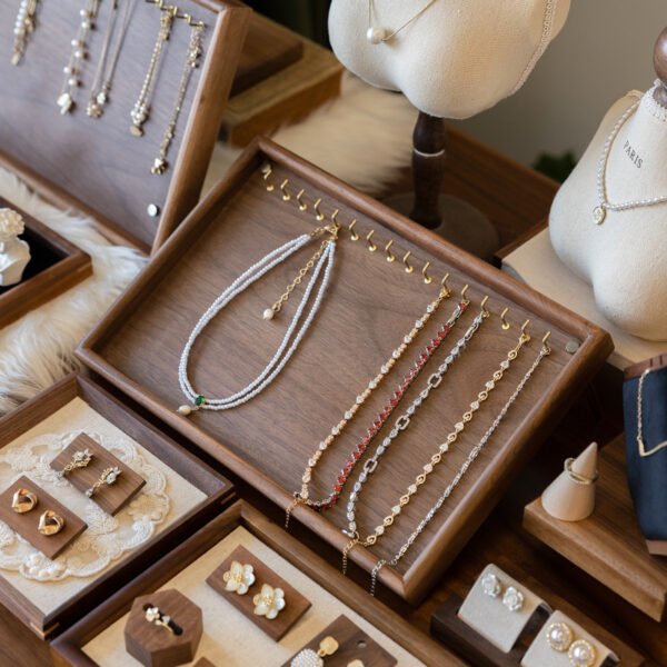 Wooden Tabletop Necklace Display Stand with Hooks ()