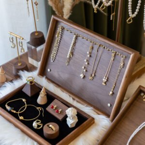 Wooden Tabletop Necklace Display Stand with Hooks ()
