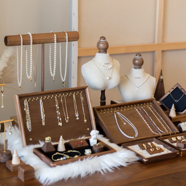 Wooden Tabletop Necklace Display Stand with Hooks ()