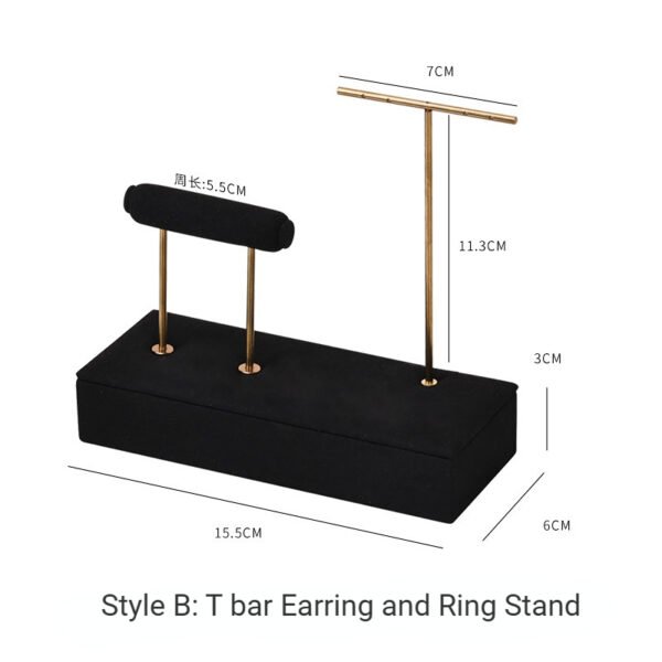 black velvet t bar earring and ring display stand