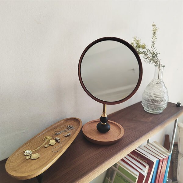 Small Vintage Wooden Tabletop Vanity Decorative Mirror ()