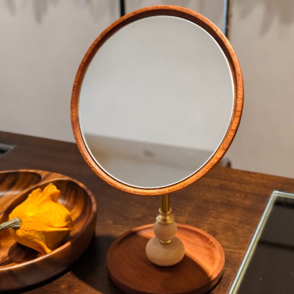 Small Vintage Wooden Tabletop Vanity Decorative Mirror ()