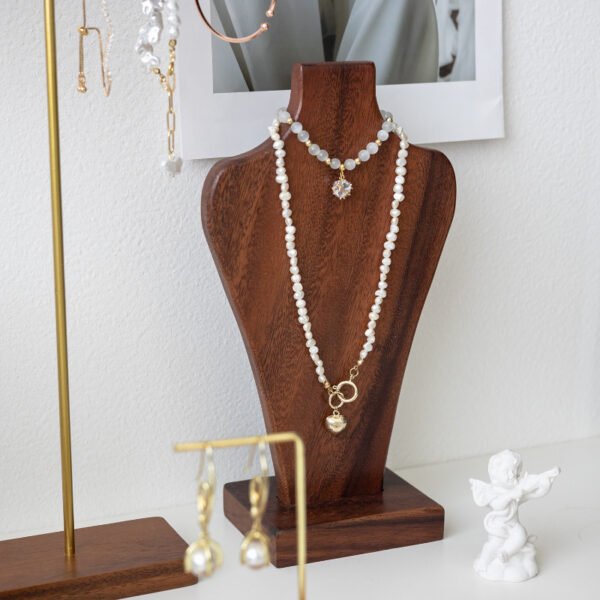 Vintage valnötsträ halsband display byst ()