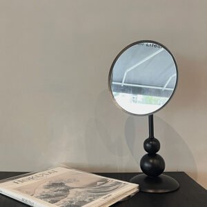 Small Black Vintage Wooden Tabletop Vanity Mirror ()